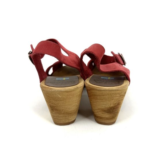 MIA Bety Woven Suede Leather Heeled Wood Swedish Clogs Red Size 39 8.5 - Picture 4 of 10